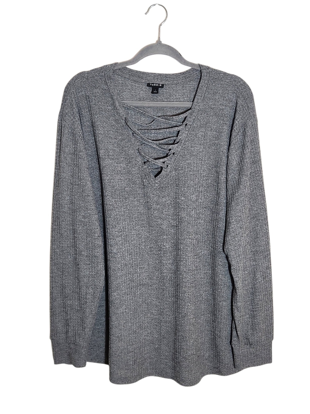 Torrid Gray Waffle Knit Long Sleeve Pullover Size 1X
